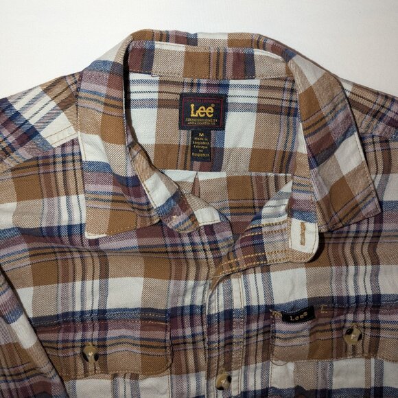 Lee Mens Long Sleeve Button Up Shirt Flannel M Cotton Multi-Color Plaid Like New - Picture 4 of 7